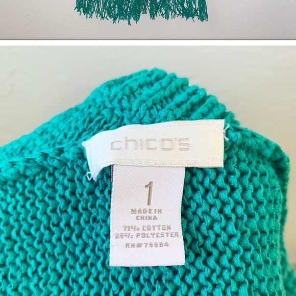 Chico’s fringe short sleeve green sweater M - Picture 3 of 3